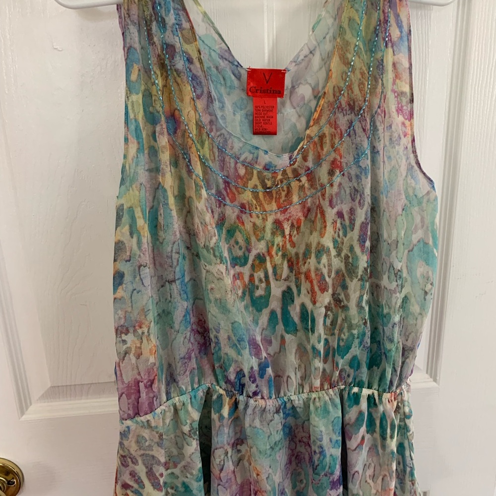 V Christina sheer tank with attached same print lining!  NWOT - Large - Picture 2 of 9